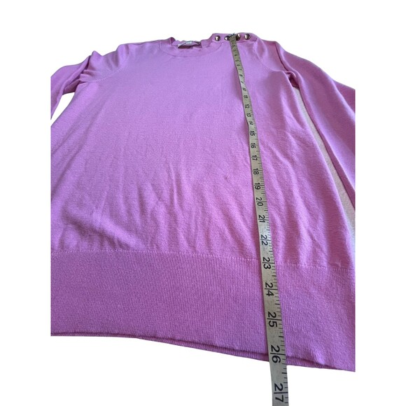 Loft Pink Knit Crew Neck Sweater Gold Buttons Long Sleeve Lightweight Soft‎ M - Picture 7 of 16